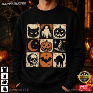 Ghost Pumpkin Black Cat Halloween Spooky Season Gift T Shirt (2)