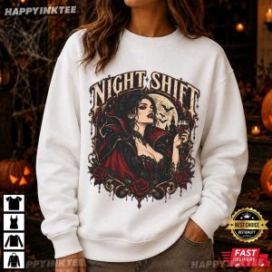 Gothic Night Shift Vampire Woman Skull Rose Halloween T Shirt (2)