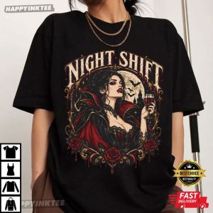 Gothic Night Shift Vampire Woman Skull Rose Halloween T Shirt (3)