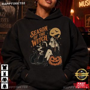 Season Of The Witch Spooky Black Cat Vintage Halloween T Shirt (4)