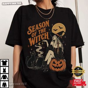 Season Of The Witch Spooky Black Cat Vintage Halloween T Shirt (3)