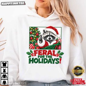 Feral For The Holidays Christmas Raccoon Santa Graphic T Shirt (3)