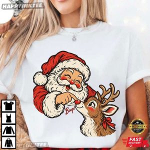 Santa Reindeer Boop Cute Christmas Holiday Graphic T Shirt (1)