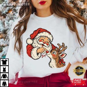 Santa Reindeer Boop Cute Christmas Holiday Graphic T Shirt (2)