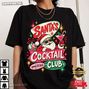 Santa's Cocktail Club Open Til Late Funny Christmas T Shirt (4)
