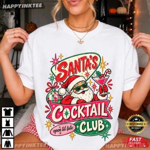 Santa's Cocktail Club Open Til Late Funny Christmas T Shirt (1)