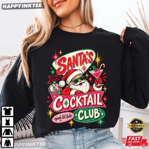 Santa's Cocktail Club Open Til Late Funny Christmas T Shirt (2)