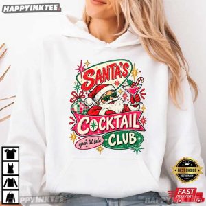 Santa's Cocktail Club Open Til Late Funny Christmas T Shirt (3)