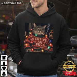 Festive AF Grumpy Tabby Cat Christmas Holiday Season Meme T Shirt (3)