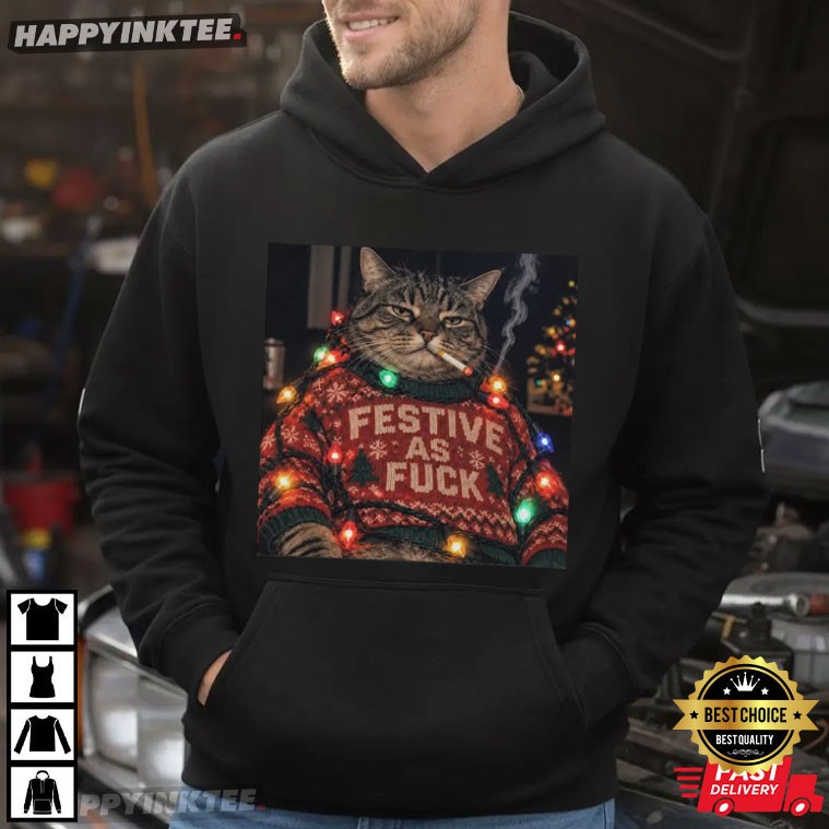 Festive AF Grumpy Tabby Cat Christmas Holiday Season Meme T-Shirt Festive AF Grumpy Tabby Cat Christmas Holiday Season Meme T-Shirt