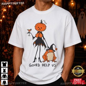 Gourd Help Us Pumpkin Lady And Witch Hat Frog Halloween T Shirt (4)