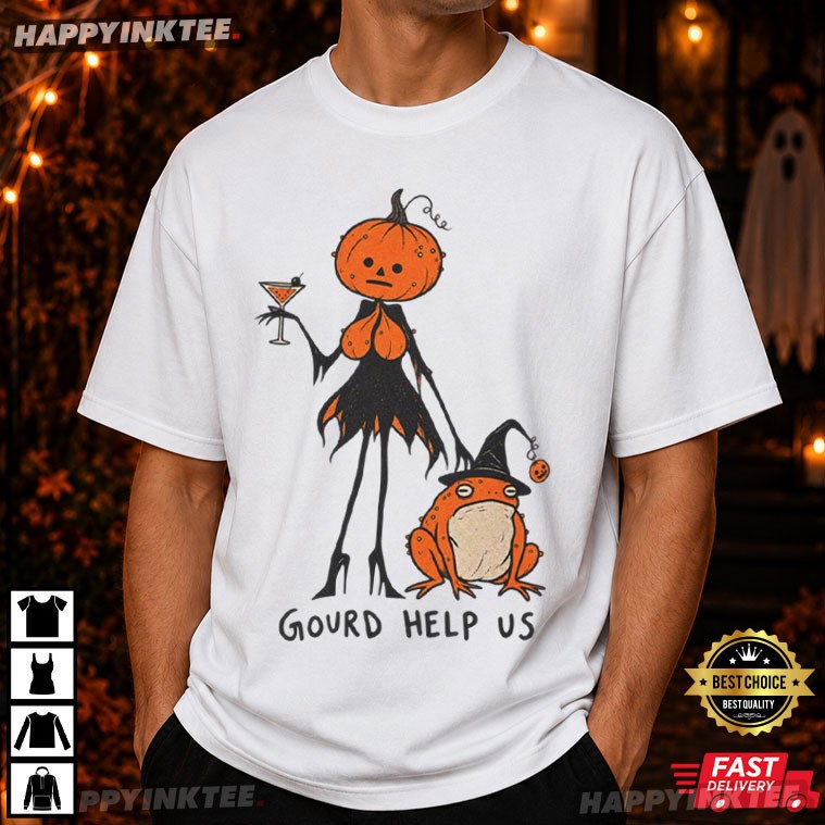 Gourd Help Us Pumpkin Lady And Witch Hat Frog Halloween T-Shirt Gourd Help Us Pumpkin Lady And Witch Hat Frog Halloween T-Shirt