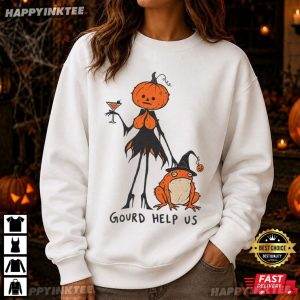 Gourd Help Us Pumpkin Lady And Witch Hat Frog Halloween T Shirt (2)