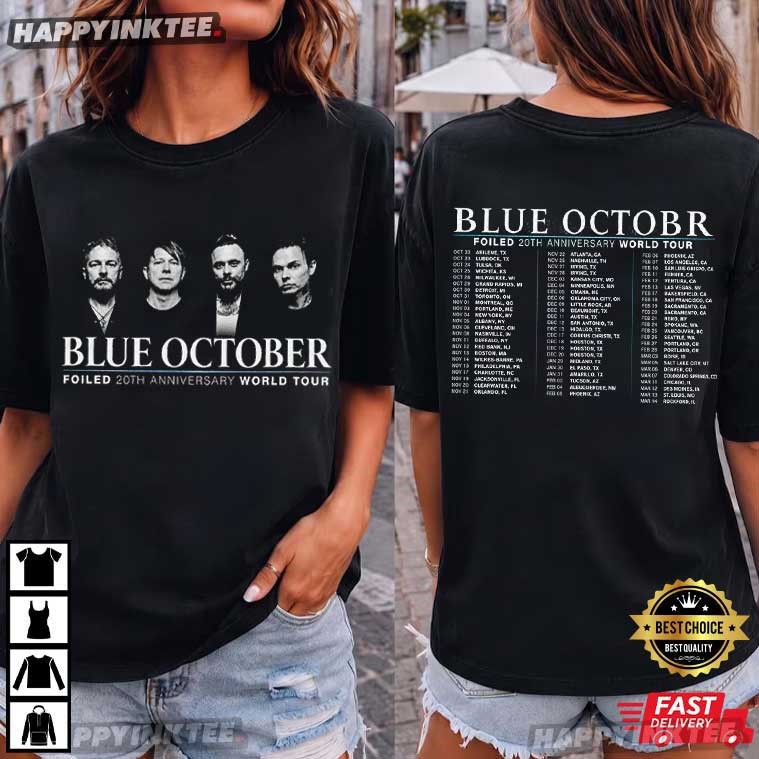 Blue October Foiled 20th Anniversary World Tour Rock Music T-Shirt Blue October Foiled 20th Anniversary World Tour Rock Music T-Shirt