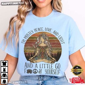 Mostly Peace Love And Light Retro Hippie Gift for Women T Shirt (4)
