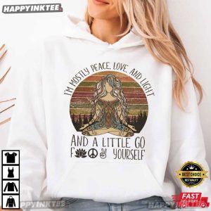 Mostly Peace Love And Light Retro Hippie Gift for Women T Shirt (3)