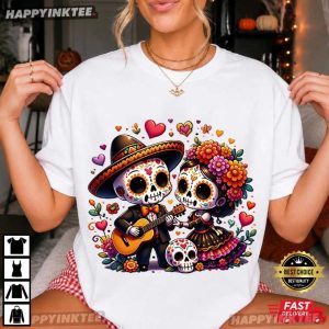 Day Of The Dead Cute Sugar Skull Couple Graphic Fall Holiday T Shirt (1)