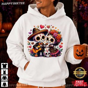 Day Of The Dead Cute Sugar Skull Couple Graphic Fall Holiday T Shirt (3)