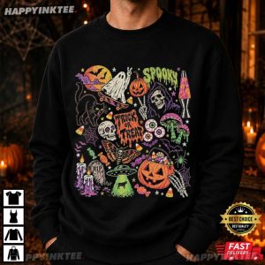 Skate Ghost Grim Reaper Graphic Trick Or Treat Halloween T Shirt (2)