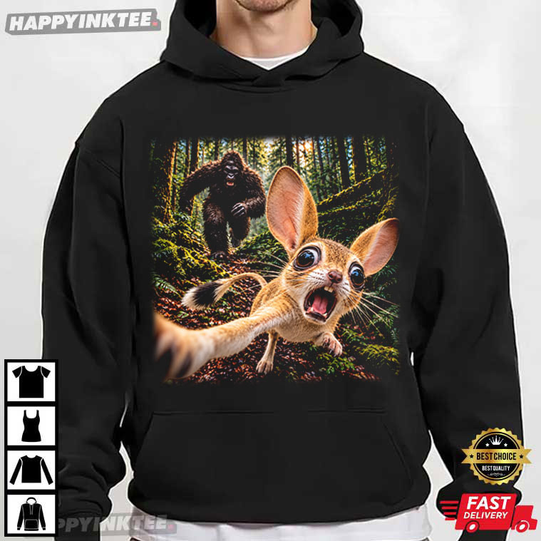 Bigfoot Running After Jerboa Selfie Animal Lover Gift T-Shirt Bigfoot Running After Jerboa Selfie Animal Lover Gift T-Shirt