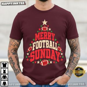 Merry Football Sunday Christmas Football Tree Holiday T Shirt (1)