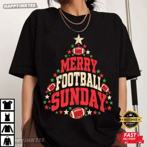 Merry Football Sunday Christmas Football Tree Holiday T Shirt (3)